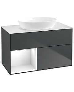 Villeroy und Boch Finion Villeroy und Boch GA11GFHG 100cm, plaque de recouvrement blanc mat, Emotion, étagères Laque blanche brillante, Midnight Blue Matt Lacquer