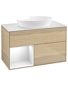Villeroy und Boch Finion Waschtischunterschrank GA11GFPC 100cm, Abdeckplatte white matt, Emotion, Regale Glossy white lacquer, Oak Veneer