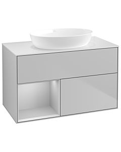 Villeroy und Boch Finion Waschtischunterschrank GA11GJGJ 100cm, Abdeckplatte white matt, Emotion, Regale Light grey matt lacquer, Light grey matt
