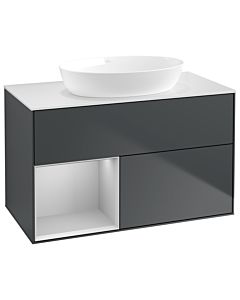 Villeroy und Boch Finion Waschtischunterschrank GA11GJHG 100cm, Abdeckplatte white matt, Emotion, Regale Light grey matt lacquer, Midnight Blue Matt Lacquer