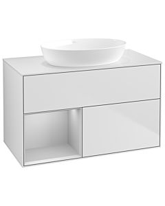 Villeroy und Boch Finion Waschtischunterschrank GA11GJMT 100cm, Abdeckplatte white matt, Emotion, Regale Light grey matt lacquer, White matt lacquer