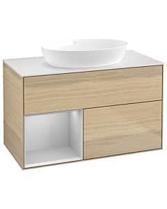 Villeroy und Boch Finion Waschtischunterschrank GA11GJPC 100cm, Abdeckplatte white matt, Emotion, Regale Light grey matt lacquer, Oak Veneer