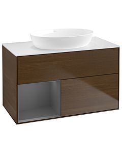 Villeroy und Boch Finion Villeroy und Boch Finion GA11GKGN 100cm, cover plate white matt, Emotion, shelves anthracite matt lacquer, walnut veneer