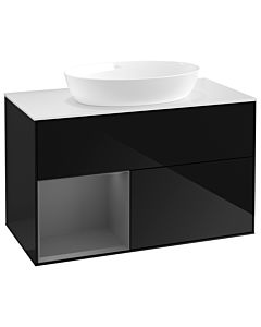 Villeroy und Boch Finion Waschtischunterschrank GA11GKPH 100cm, Abdeckplatte white matt, Emotion, Regale Anthracite matt lacquer, Glossy Black Lacquer