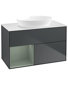 Villeroy und Boch Finion Waschtischunterschrank GA11GMHG 100cm, Abdeckplatte white matt, Emotion, Regale Olive matt lacquer, Midnight Blue Matt Lacquer