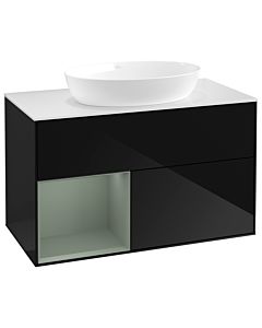 Villeroy und Boch Finion Waschtischunterschrank GA11GMPH 100cm, Abdeckplatte white matt, Emotion, Regale Olive matt lacquer, Glossy Black Lacquer