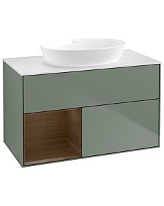 Villeroy und Boch Finion Villeroy und Boch GA11GNGM 100cm, plaque de recouvrement blanc mat, emotion, étagères Walnut Veneer , Olive Matt Lacquer