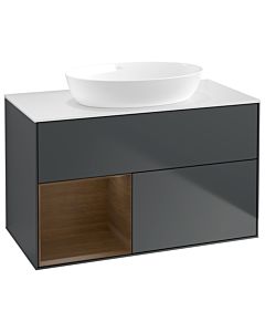 Villeroy und Boch Finion Waschtischunterschrank GA11GNHG 100cm, Abdeckplatte white matt, Emotion, Regale Walnut Veneer, Midnight Blue Matt Lacquer