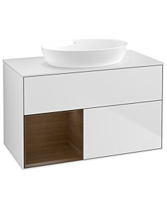 Villeroy und Boch Finion Waschtischunterschrank GA11GNMT 100cm, Abdeckplatte white matt, Emotion, Regale Walnut Veneer, White matt lacquer