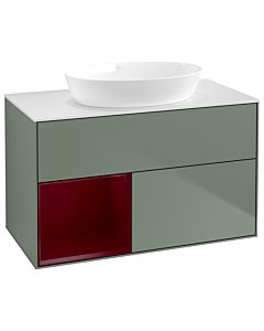 Villeroy und Boch Finion Villeroy und Boch GA11HBGM 100cm, plaque de recouvrement blanc mat, Emotion, étagères Peony laqué mat, Olive Matt Lacquer