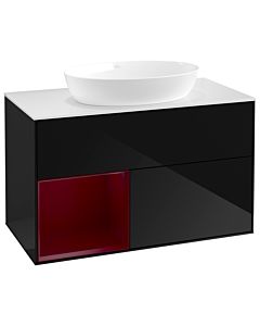 Villeroy und Boch Finion Waschtischunterschrank GA11HBPH 100cm, Abdeckplatte white matt, Emotion, Regale Peony matt lacquer, Glossy Black Lacquer
