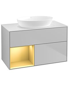 Villeroy und Boch Finion Waschtischunterschrank GA11HFGJ 100cm, Abdeckplatte white matt, Emotion, Regale Gold matt lacquer, Light grey matt