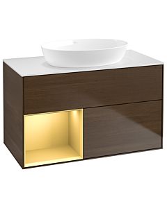 Villeroy und Boch Finion Villeroy und Boch Finion GA11HFGN 100cm, cover plate white matt, Emotion, shelves gold matt lacquer, walnut veneer