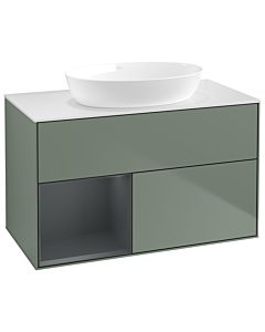 Villeroy und Boch Finion Waschtischunterschrank GA11HGGM 100cm, Abdeckplatte white matt, Emotion, Regale Midnight matt lacquer, Olive Matt Lacquer