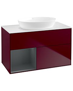 Villeroy und Boch Finion Waschtischunterschrank GA11HGHB 100cm, Abdeckplatte white matt, Emotion, Regale Midnight matt lacquer, Peony Matt