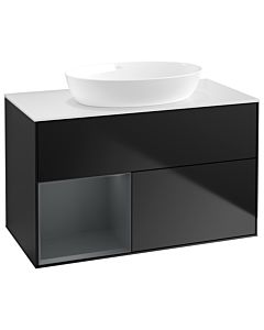 Villeroy und Boch Finion Waschtischunterschrank GA11HGPD 100cm, Abdeckplatte white matt, Emotion, Regale Midnight matt lacquer, Black matt lacquer