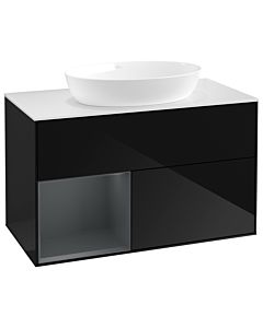 Villeroy und Boch Finion Waschtischunterschrank GA11HGPH 100cm, Abdeckplatte white matt, Emotion, Regale Midnight matt lacquer, Glossy Black Lacquer
