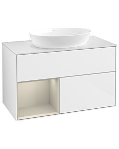 Villeroy und Boch Finion Waschtischunterschrank GA11HHGF 100cm, Abdeckplatte white matt, Emotion, Regale sand matt lacquer, Glossy white lacquer