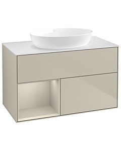 Villeroy und Boch Finion Waschtischunterschrank GA11HHHH 100cm, Abdeckplatte white matt, Emotion, Regale sand matt lacquer, Sand Matt Lacquer