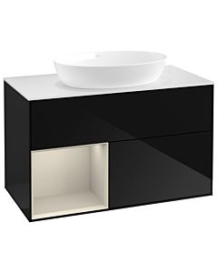 Villeroy und Boch Finion Waschtischunterschrank GA11HHPH 100cm, Abdeckplatte white matt, Emotion, Regale sand matt lacquer, Glossy Black Lacquer