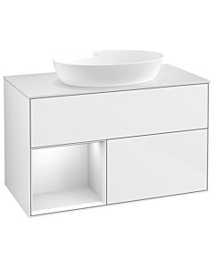 Villeroy und Boch Finion Villeroy und Boch GA11MTGF 100cm, plaque de recouvrement blanc mat, Emotion, étagères laqué blanc mat, laqué blanc brillant