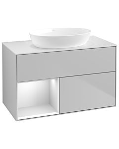 Villeroy und Boch Finion Waschtischunterschrank GA11MTGJ 100cm, Abdeckplatte white matt, Emotion, Regale White matt lacquer, Light grey matt