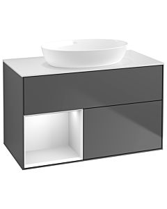 Villeroy und Boch Finion Waschtischunterschrank GA11MTGK 100cm, Abdeckplatte white matt, Emotion, Regale White matt lacquer, Anthracite matt
