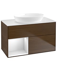 Villeroy und Boch Finion Villeroy und Boch Finion GA11MTGN 100cm, cover plate white matt, Emotion, shelves white matt lacquer, walnut veneer