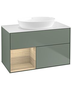 Villeroy und Boch Finion Villeroy und Boch GA11PCGM 100cm, plaque de recouvrement blanc mat, emotion, étagères Oak Veneer , Olive Matt Lacquer