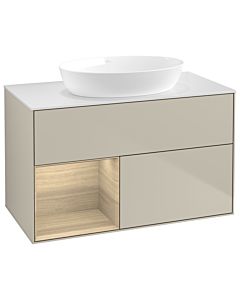Villeroy und Boch Finion Waschtischunterschrank GA11PCHH 100cm, Abdeckplatte white matt, Emotion, Regale Oak Veneer, Sand Matt Lacquer