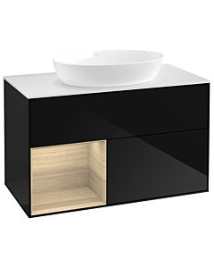 Villeroy und Boch Finion Waschtischunterschrank GA11PCPH 100cm, Abdeckplatte white matt, Emotion, Regale Oak Veneer, Glossy Black Lacquer