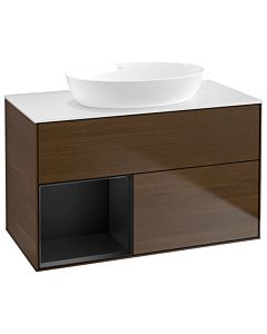 Villeroy und Boch Finion Villeroy und Boch Finion GA11PDGN 100cm, cover plate white matt, Emotion, shelves black matt lacquer, walnut veneer