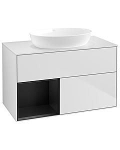 Villeroy und Boch Finion Waschtischunterschrank GA11PDMT 100cm, Abdeckplatte white matt, Emotion, Regale Black matt lacquer, White matt lacquer