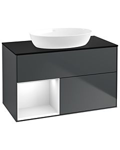 Villeroy und Boch Finion Waschtischunterschrank GA12GFHG 100cm, Abdeckplatte black matt, Emotion, Regale Glossy white lacquer, Midnight Blue Matt Lacquer