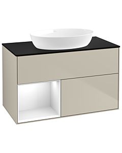 Villeroy und Boch Finion Waschtischunterschrank GA12GFHH 100cm, Abdeckplatte black matt, Emotion, Regale Glossy white lacquer, Sand Matt Lacquer
