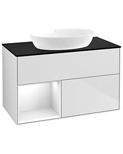 Villeroy und Boch Finion Villeroy und Boch Finion GA12GFMT 100cm, cover plate black matt, Emotion, shelves Glossy white lacquer, White matt lacquer
