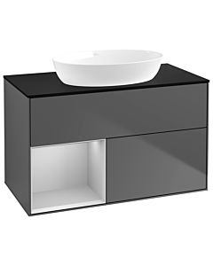 Villeroy und Boch Finion Waschtischunterschrank GA12GJGK 100cm, Abdeckplatte black matt, Emotion, Regale Light grey matt lacquer, Anthracite matt