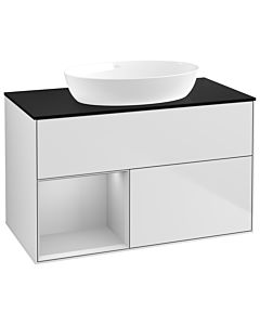 Villeroy und Boch Finion Waschtischunterschrank GA12GJMT 100cm, Abdeckplatte black matt, Emotion, Regale Light grey matt lacquer, White matt lacquer