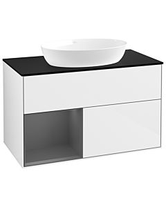 Villeroy und Boch Finion Waschtischunterschrank GA12GKGF 100cm, Abdeckplatte black matt, Emotion, Regale Anthracite matt lacquer, Glossy white lacquer