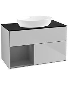 Villeroy und Boch Finion Waschtischunterschrank GA12GKGJ 100cm, Abdeckplatte black matt, Emotion, Regale Anthracite matt lacquer, Light grey matt