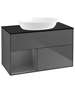 Villeroy und Boch Finion Villeroy und Boch GA12GKGK 100cm, plaque de recouvrement noir mat, Emotion, étagères laqué anthracite mat, anthracite mat