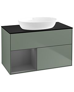 Villeroy und Boch Finion Waschtischunterschrank GA12GKGM 100cm, Abdeckplatte black matt, Emotion, Regale Anthracite matt lacquer, Olive Matt Lacquer