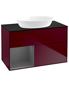 Villeroy und Boch Finion Waschtischunterschrank GA12GKHB 100cm, Abdeckplatte black matt, Emotion, Regale Anthracite matt lacquer, Peony Matt