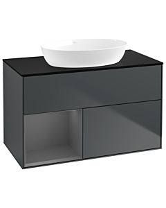 Villeroy und Boch Finion Waschtischunterschrank GA12GKHG 100cm, Abdeckplatte black matt, Emotion, Regale Anthracite matt lacquer, Midnight Blue Matt Lacquer