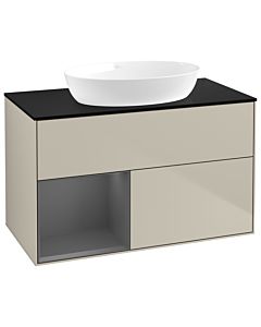 Villeroy und Boch Finion Waschtischunterschrank GA12GKHH 100cm, Abdeckplatte black matt, Emotion, Regale Anthracite matt lacquer, Sand Matt Lacquer