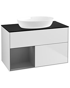 Villeroy und Boch Finion Waschtischunterschrank GA12GKMT 100cm, Abdeckplatte black matt, Emotion, Regale Anthracite matt lacquer, White matt lacquer