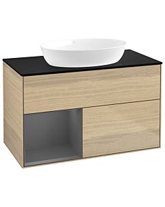 Villeroy und Boch Finion Waschtischunterschrank GA12GKPC 100cm, Abdeckplatte black matt, Emotion, Regale Anthracite matt lacquer, Oak Veneer