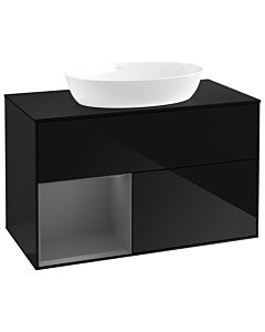 Villeroy und Boch Finion GA12GKPH 100cm, plaque de recouvrement noir mat, Emotion, étagères laqué anthracite mat, Glossy Black Lacquer