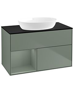 Villeroy und Boch Finion Waschtischunterschrank GA12GMGM 100cm, Abdeckplatte black matt, Emotion, Regale Olive matt lacquer, Olive Matt Lacquer
