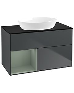 Villeroy und Boch Finion Waschtischunterschrank GA12GMHG 100cm, Abdeckplatte black matt, Emotion, Regale Olive matt lacquer, Midnight Blue Matt Lacquer